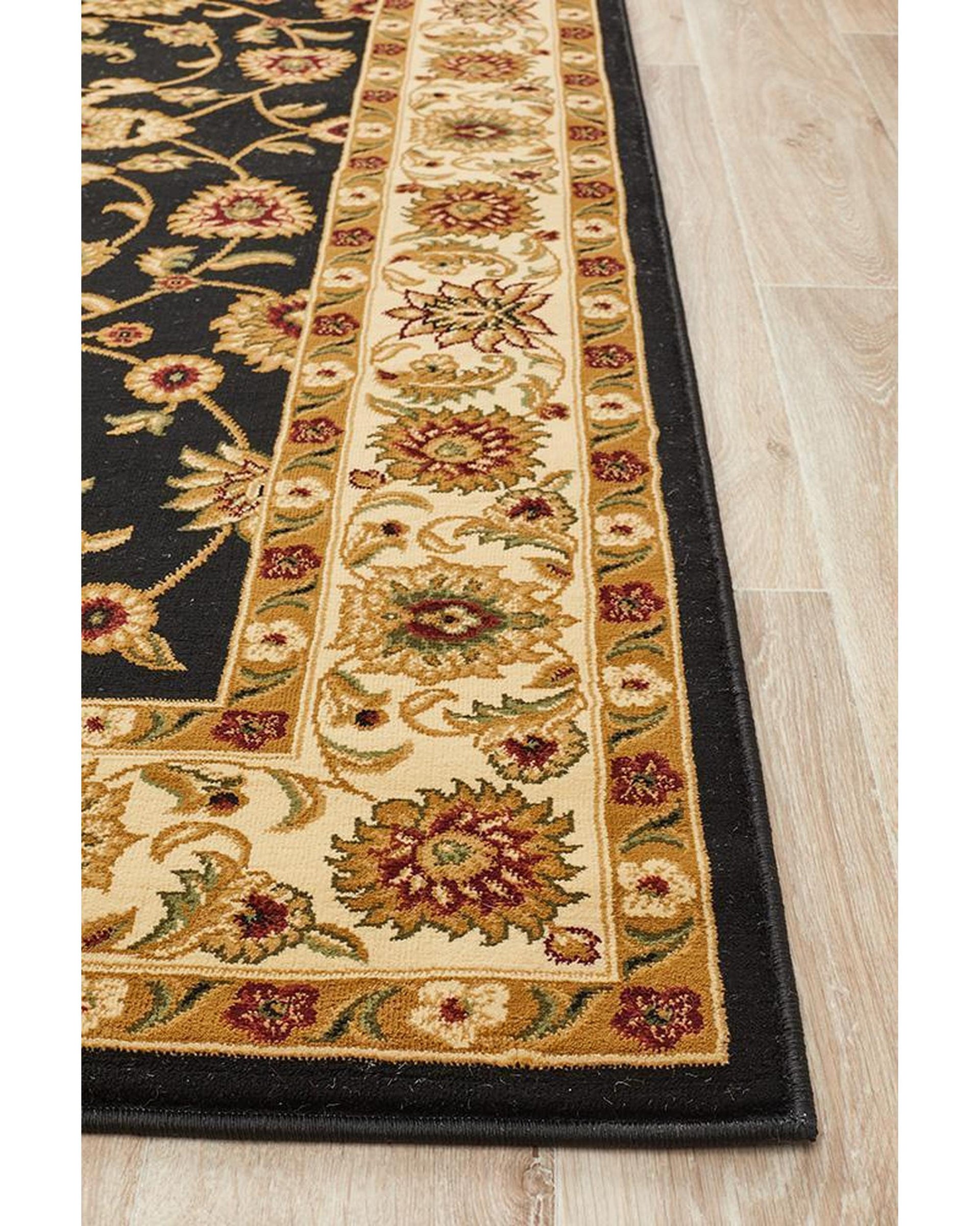 Sydney Collection Classic Rug Black With Ivory Border