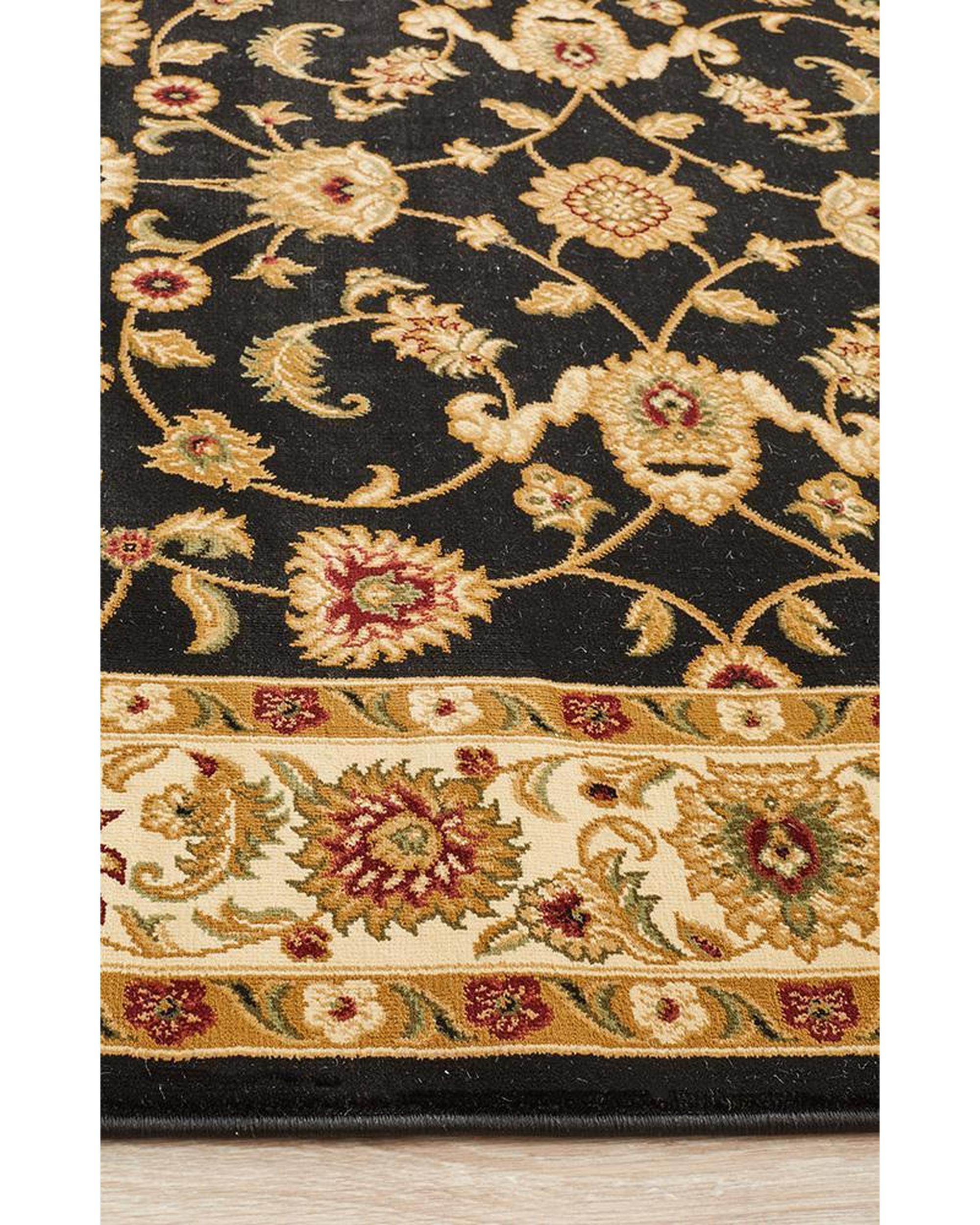 Sydney Collection Classic Rug Black With Ivory Border