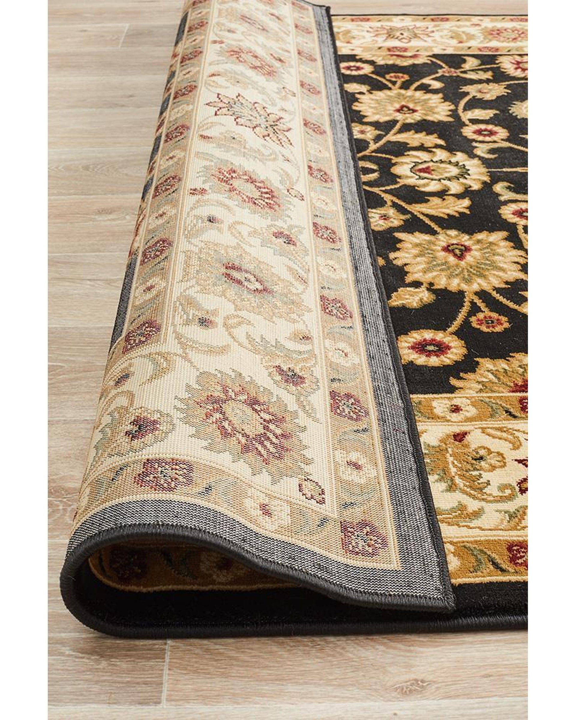 Sydney Collection Classic Rug Black With Ivory Border