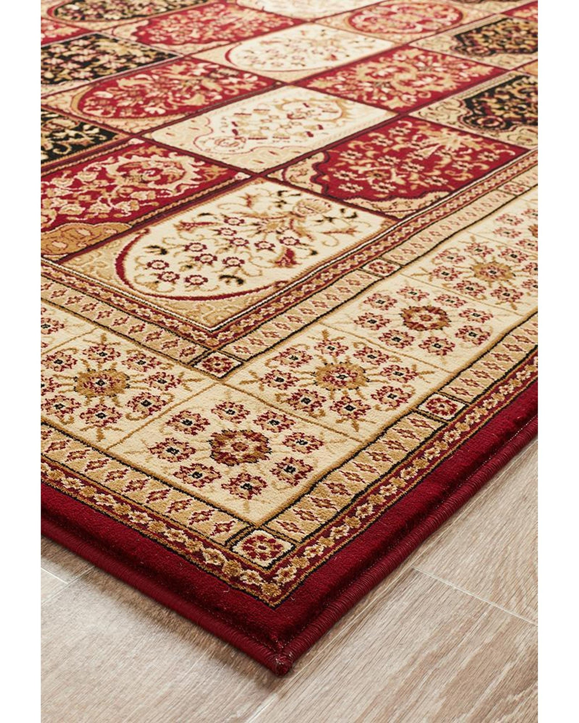 Sydney Collection Traditional Panel Pattern Rug Burgundy