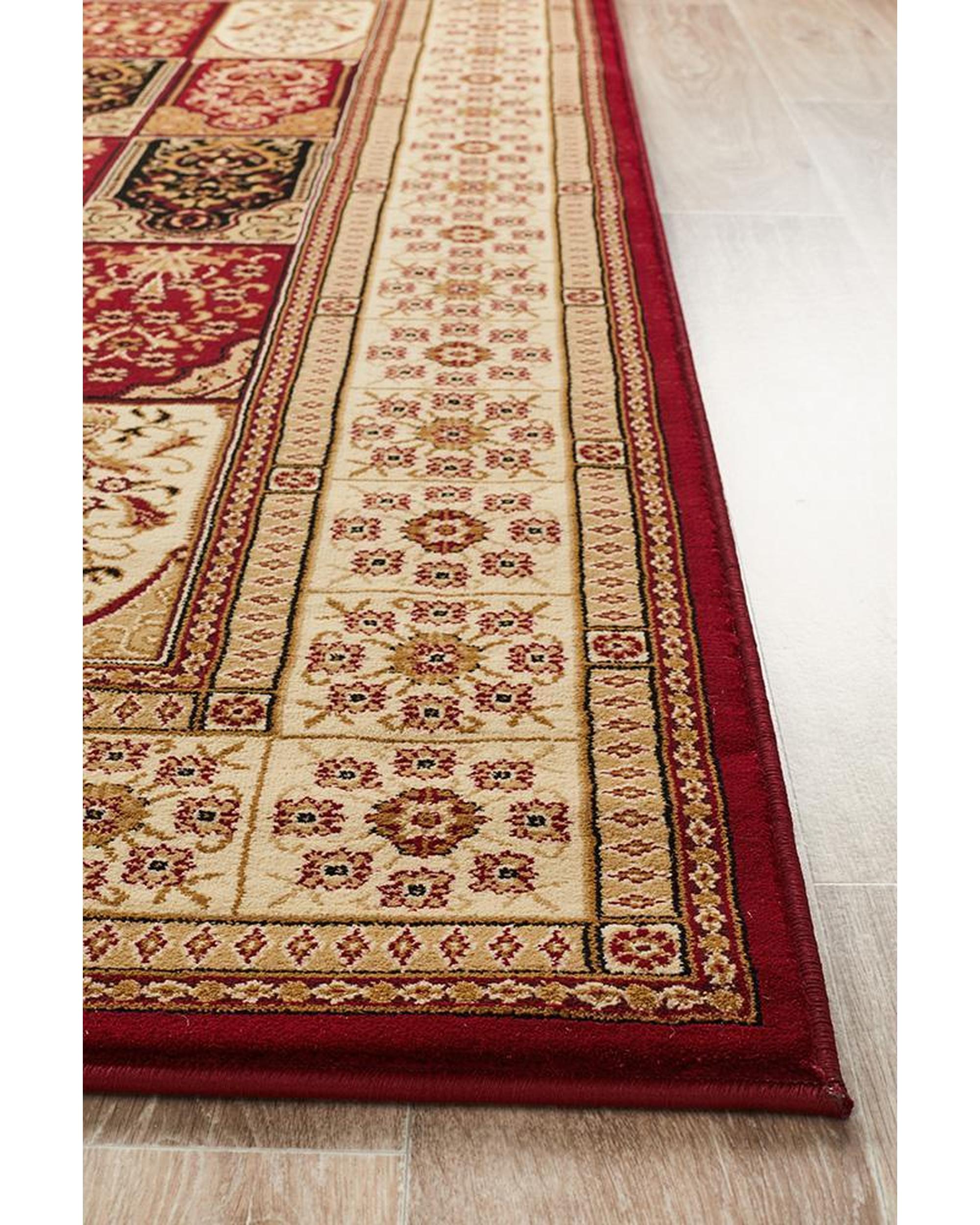 Sydney Collection Traditional Panel Pattern Rug Burgundy