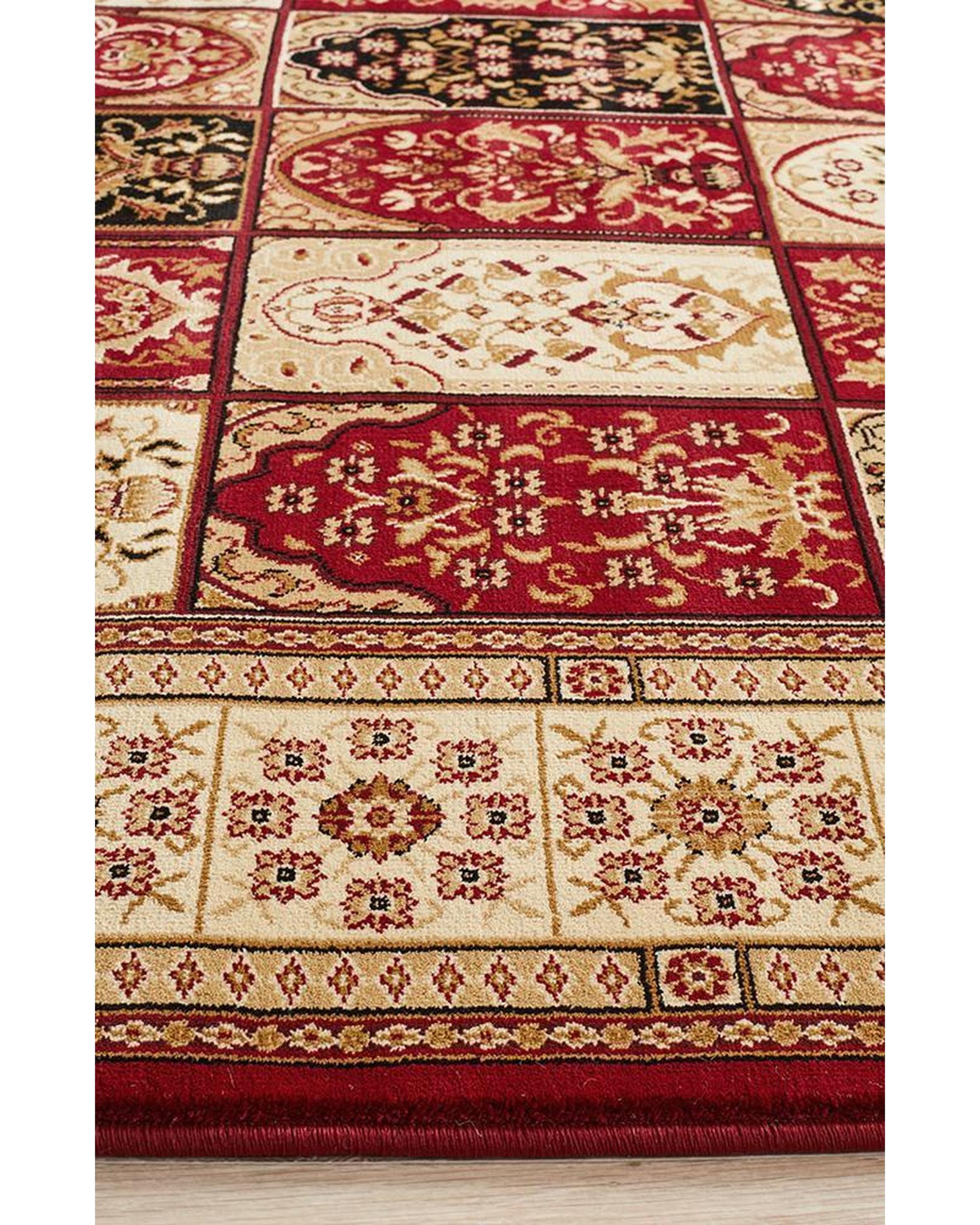 Sydney Collection Traditional Panel Pattern Rug Burgundy