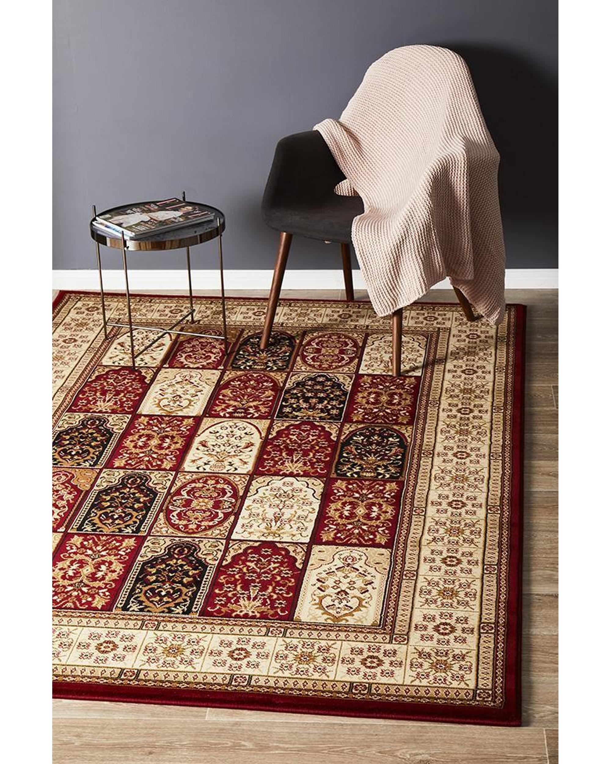 Sydney Collection Traditional Panel Pattern Rug Burgundy