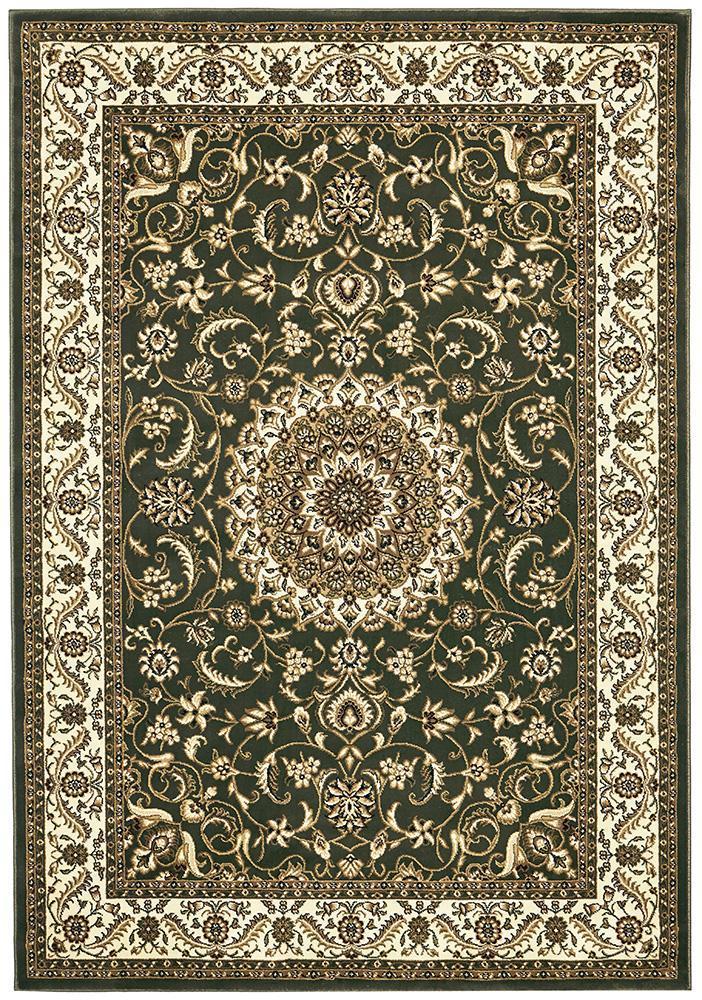 Sydney Collection Medallion Rug Green With Ivory Border