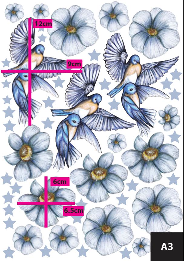 Blue Blooms Polka Art Prints