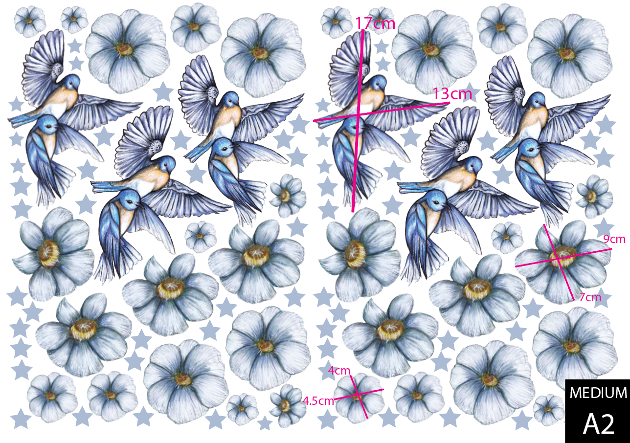 Blue Blooms Polka Art Prints