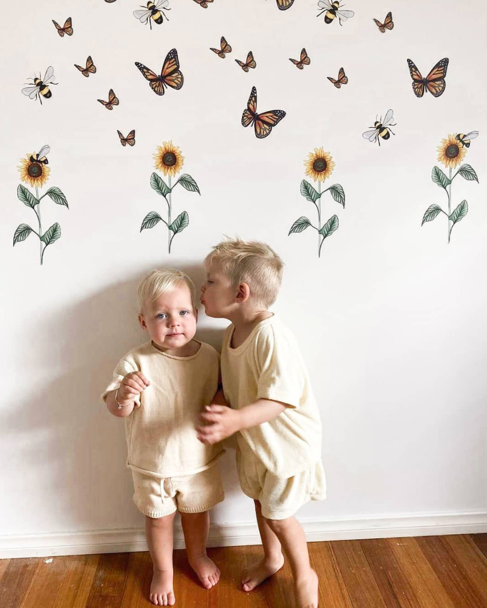 Sunflowers, Bees and Butterflies Polka Art Prints