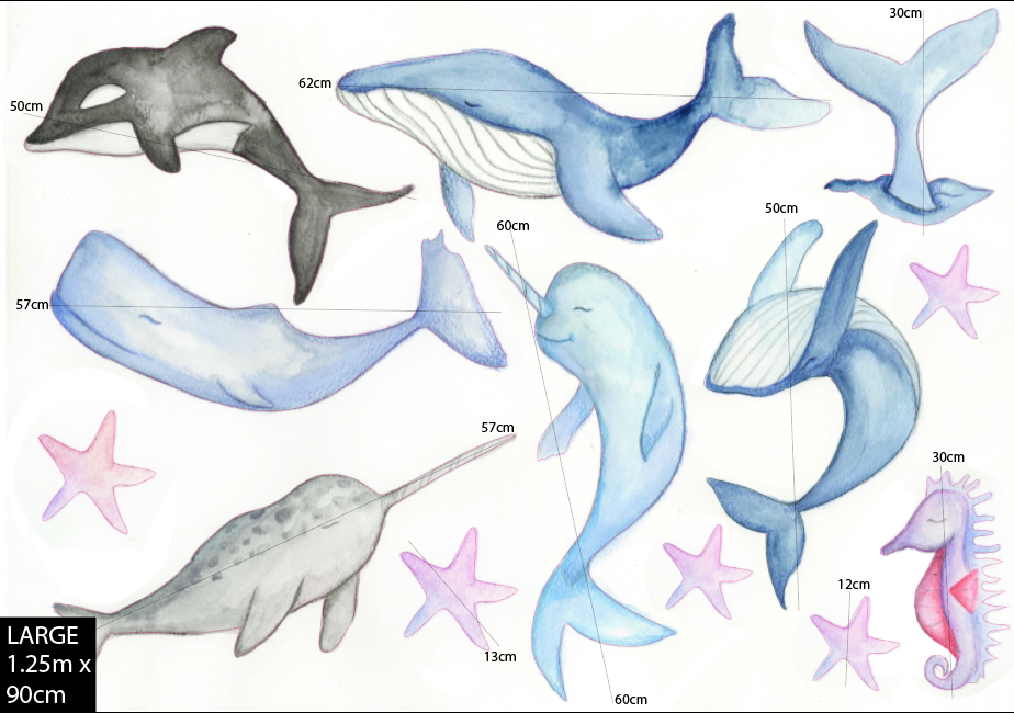 Watercoloured Whale Wall Decals