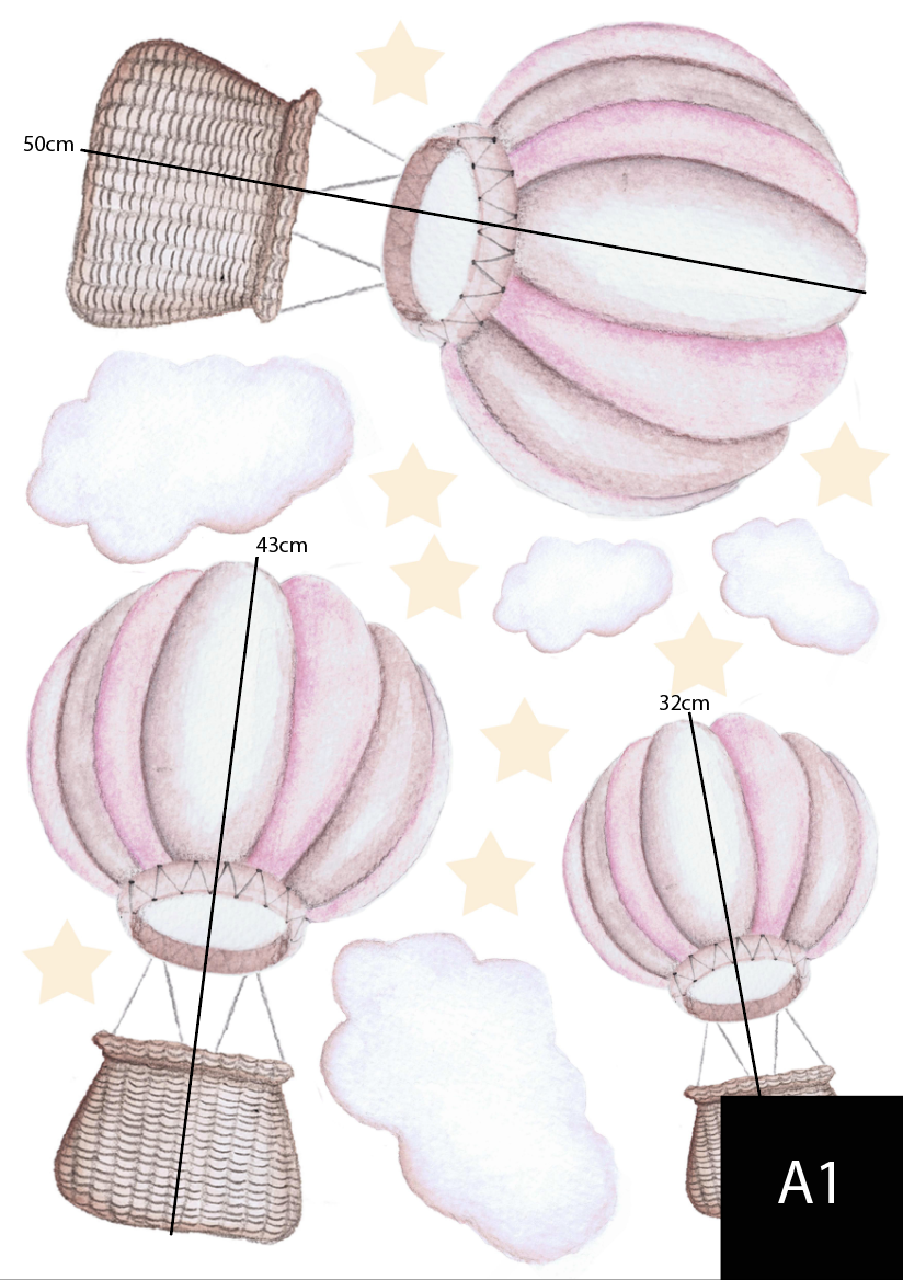 Pastel Hot Air Balloons Polka Art Prints