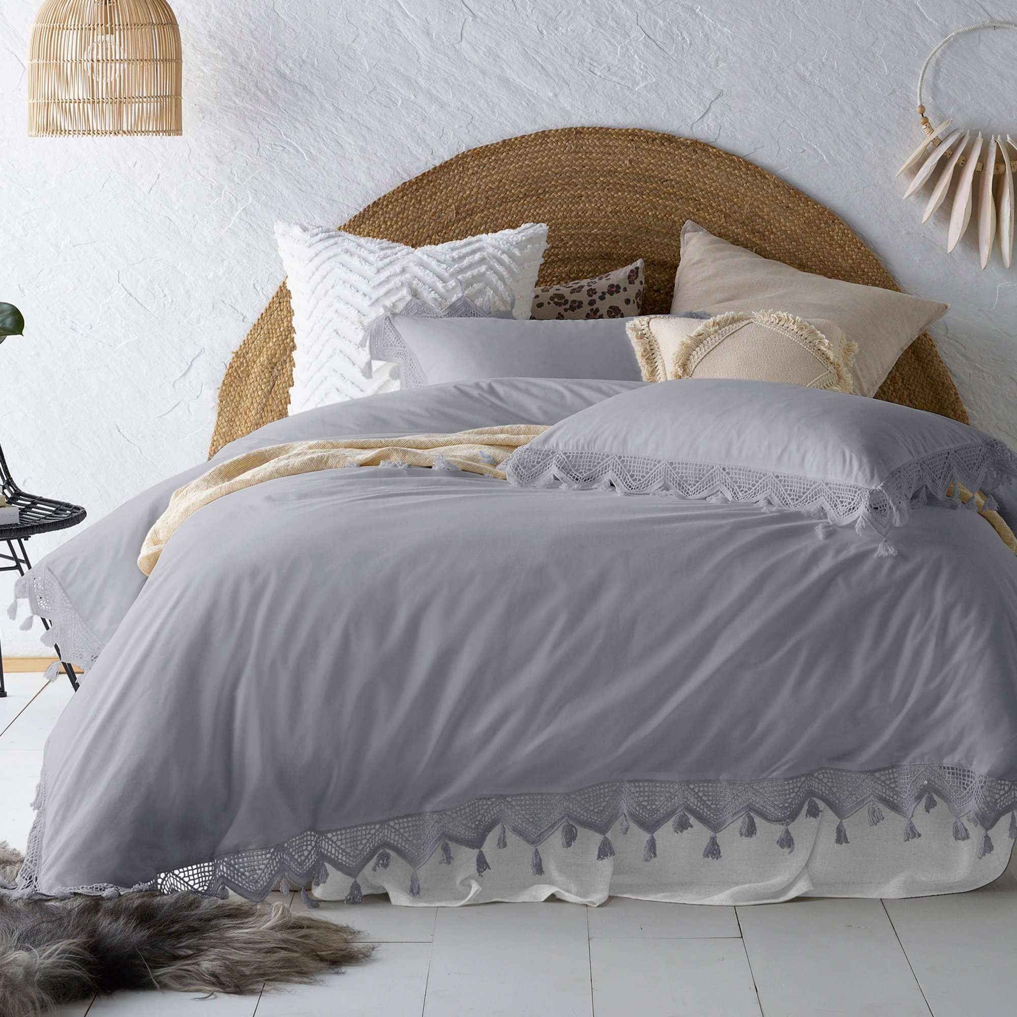 Vintage Design Gypsy Silver 100% Cotton Tassel Quilt Cover Sets Vintage Design