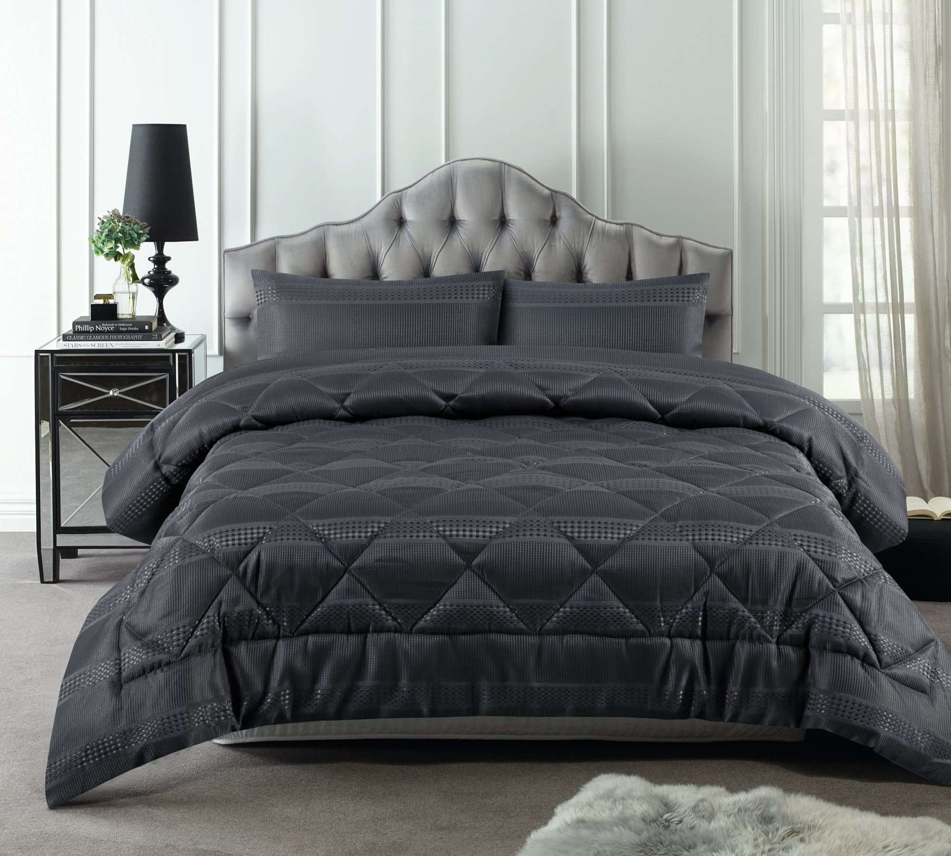 Accessorize Slate Waffle Stripe 3 Piece Jacquard Comforter Set Accessorize