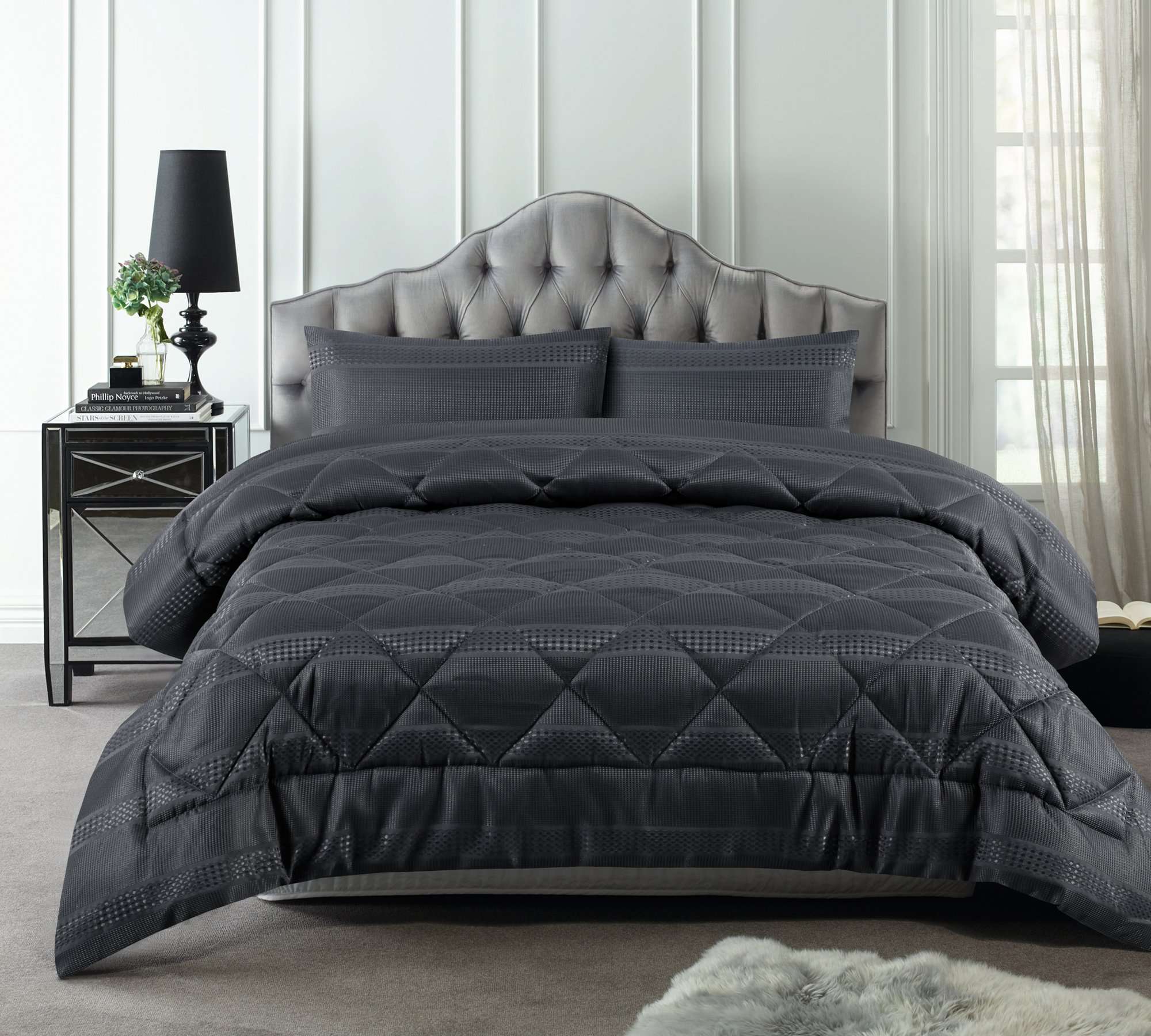 Accessorize Slate Waffle Stripe 3 Piece Jacquard Comforter Set Accessorize