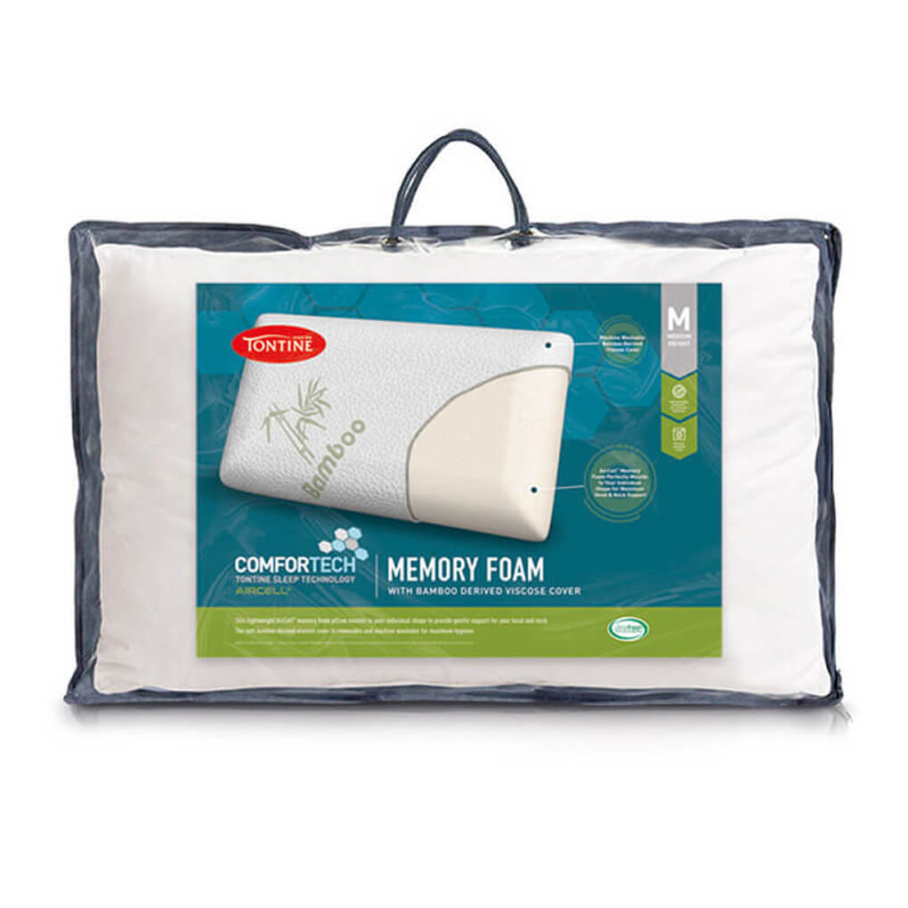 Comfortech Memory Foam Pillow with Bamboo Cover - Medium & Firm Tontine