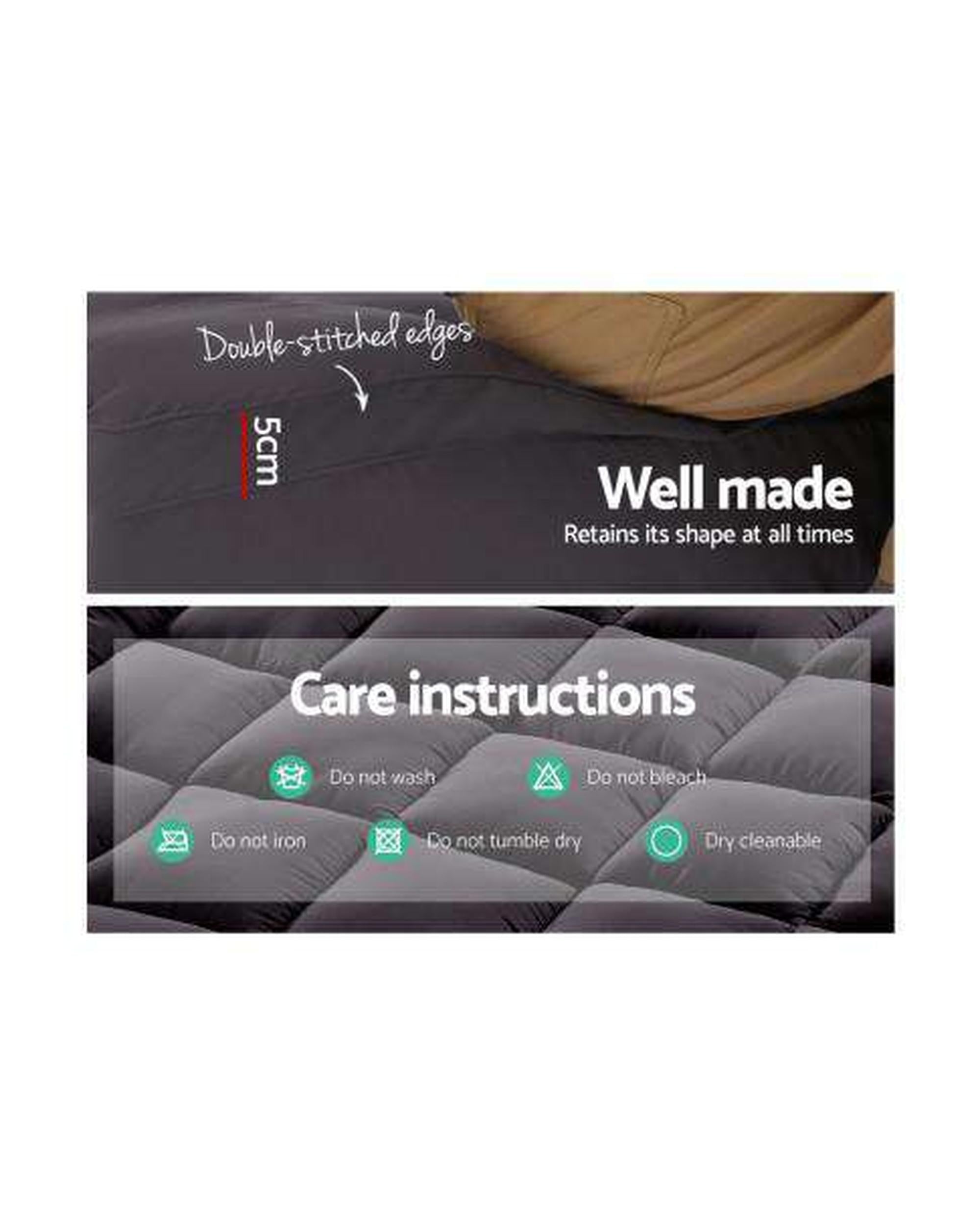 Mattress Topper Pillowtop 1000GSM Charcoal Microfibre Bamboo Fibre Filling Protector Giselle