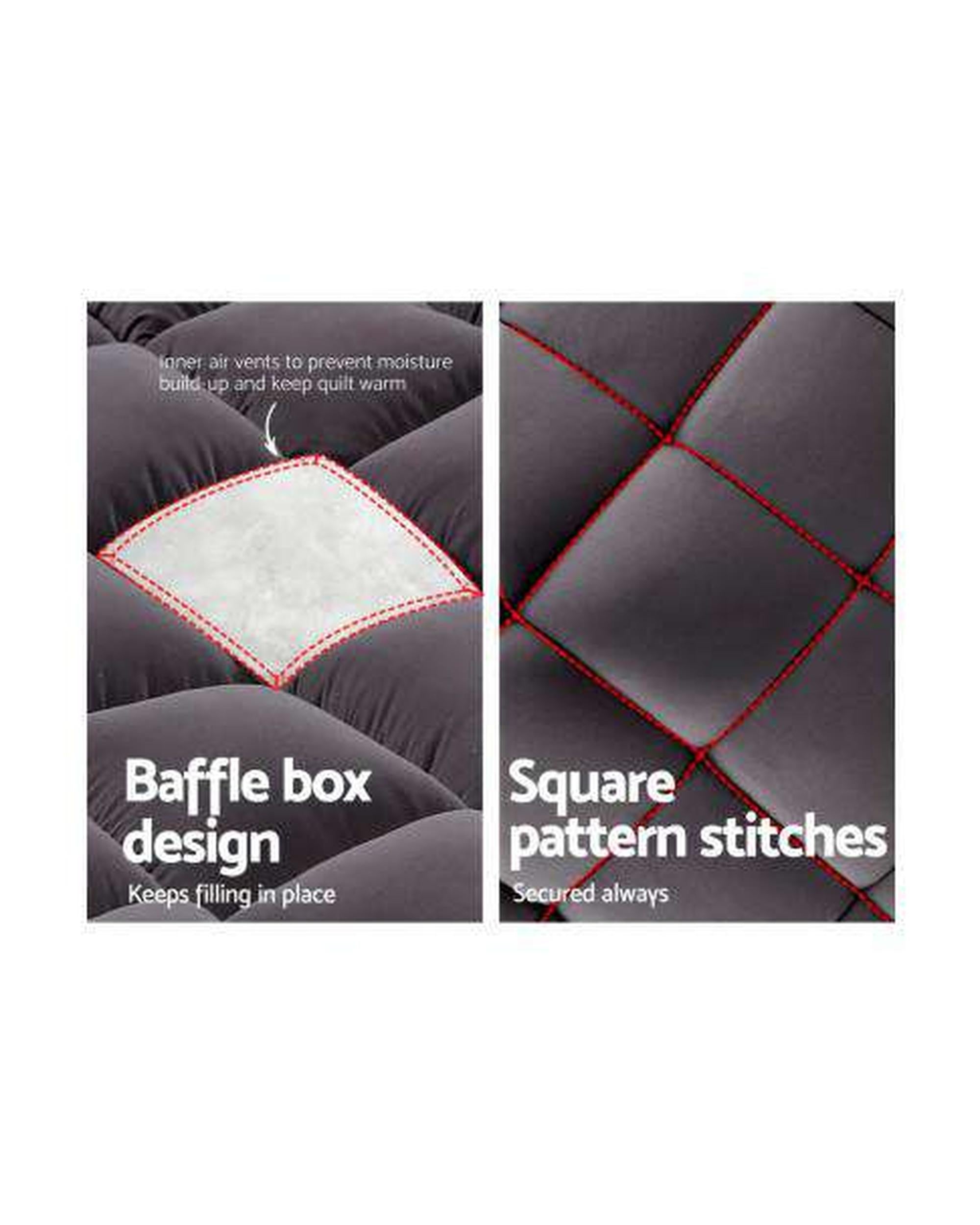 Mattress Topper Pillowtop 1000GSM Charcoal Microfibre Bamboo Fibre Filling Protector Giselle