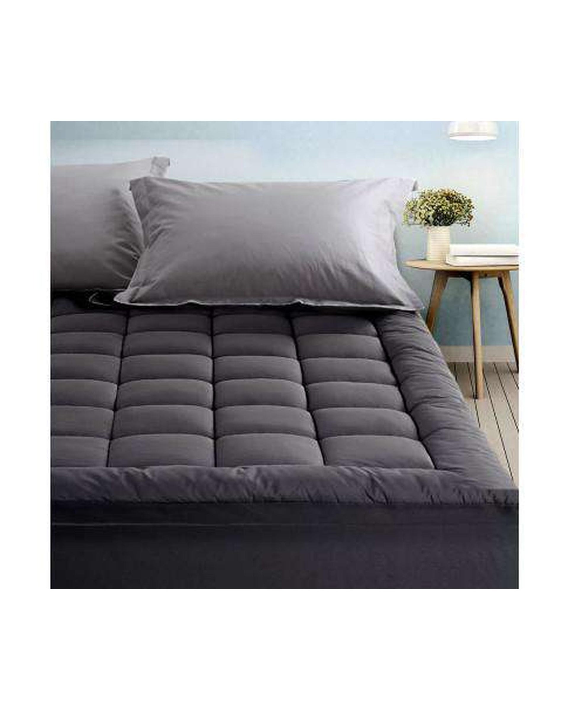 Mattress Topper Pillowtop 1000GSM Charcoal Microfibre Bamboo Fibre Filling Protector Giselle