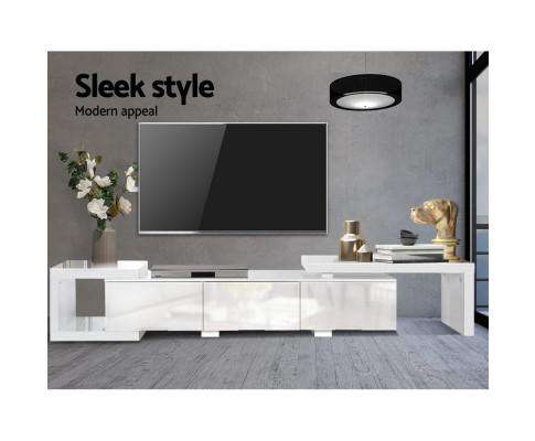 High Gloss Adjustable TV Stand Entertainment Unit - White Artiss