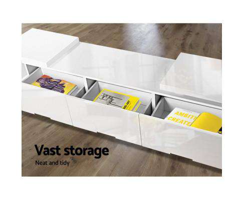 High Gloss Adjustable TV Stand Entertainment Unit - White Artiss