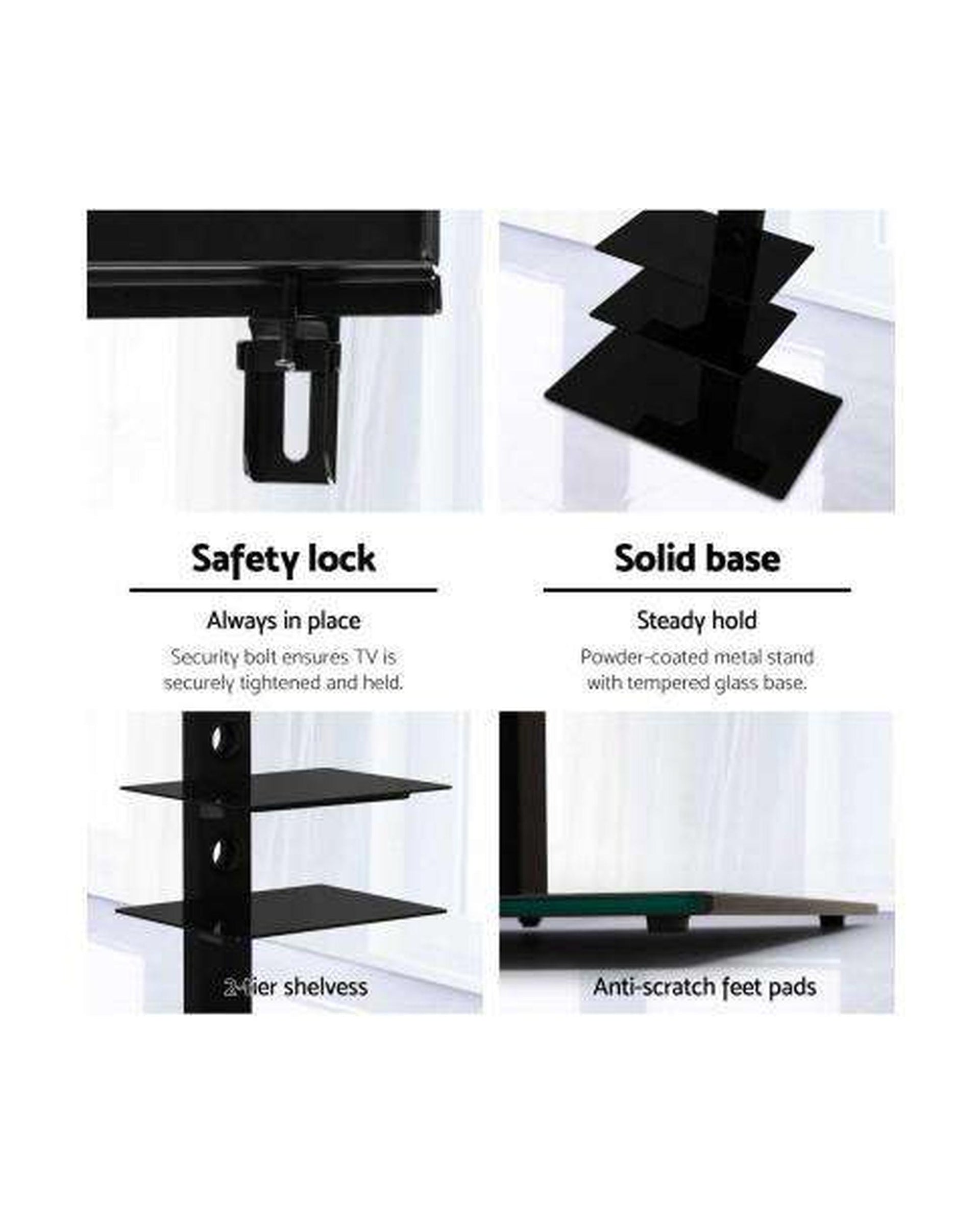 Floor TV Stand Brakcket Mount Swivel Height Adjustable 32 to 70 Inch Black Artiss