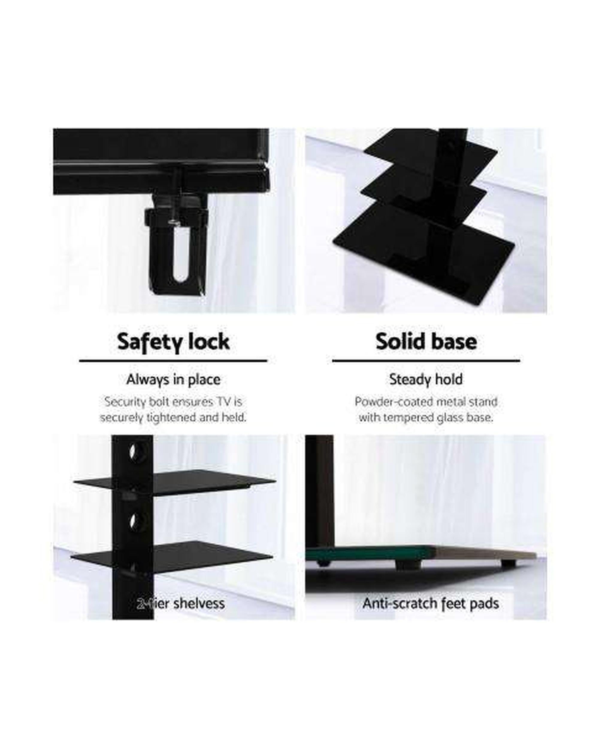 Floor TV Stand Brakcket Mount Swivel Height Adjustable 32 to 70 Inch Black Artiss