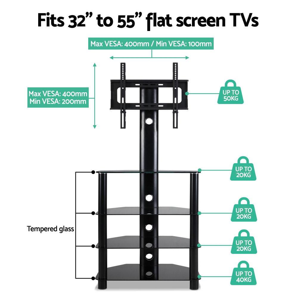 TV Mount Stand Swivel Bracket 3 Tier Floor Shelf 32 to 50 inch Universal Artiss
