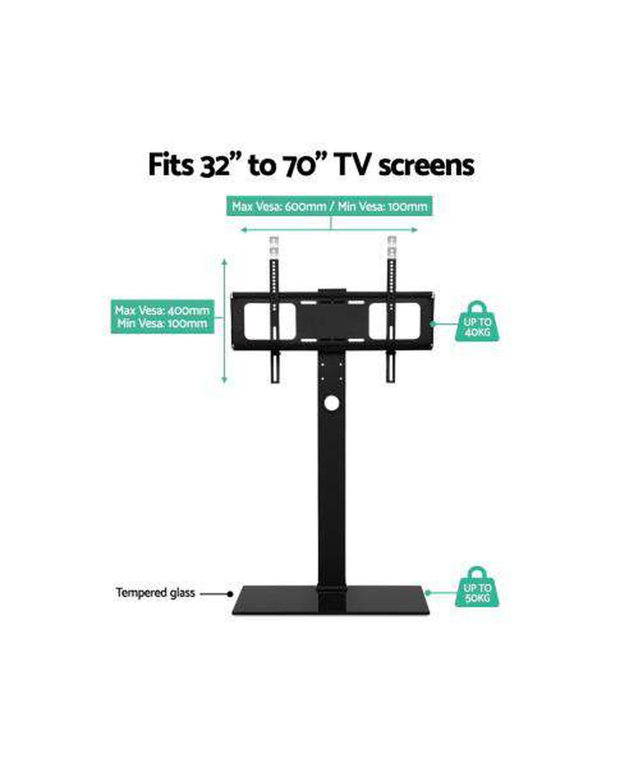 Floor TV Stand Brakcket Mount Swivel Height Adjustable 32 to 70 Inch Black Artiss