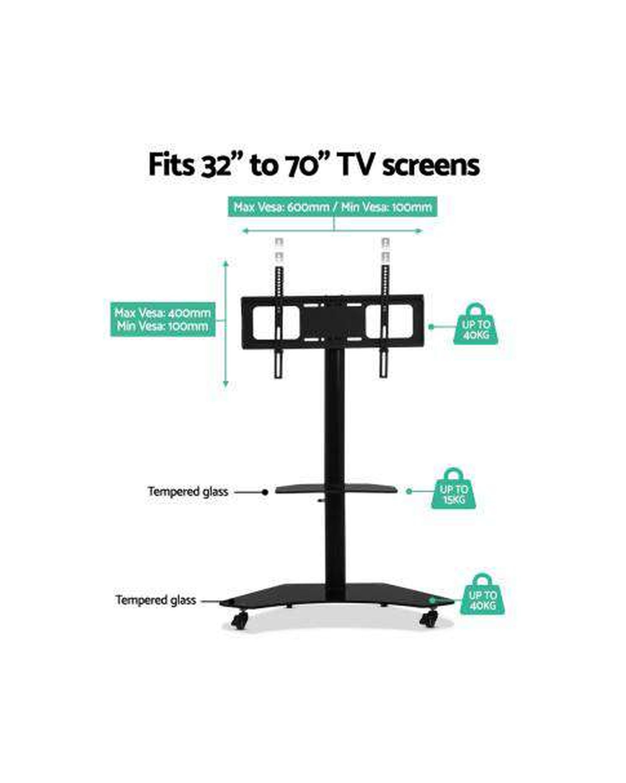 Floor TV Stand Brakcket Mount Swivel Height Adjustable 32 to 70 Inch Black Artiss