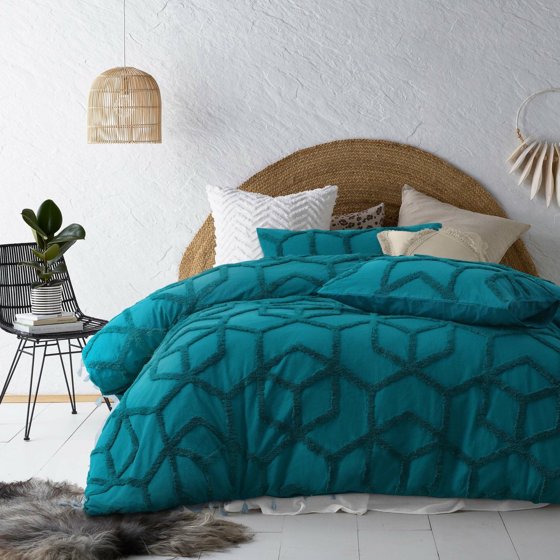 Vintage Design Teal Dreamweaver Cotton Quilt Cover Sets Vintage Design