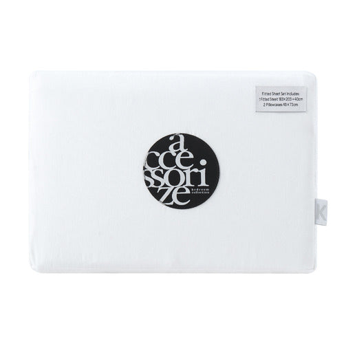 Accessorize Washed Cotton Fitted Sheet Set - WHITE Accessorize