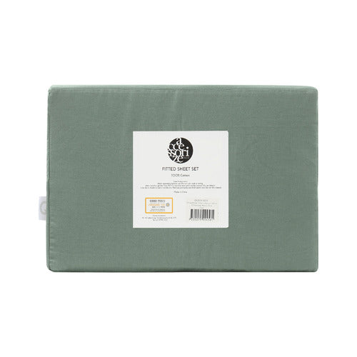 Accessorize Washed Cotton Fitted Sheet Set - OLIVE Accessorize