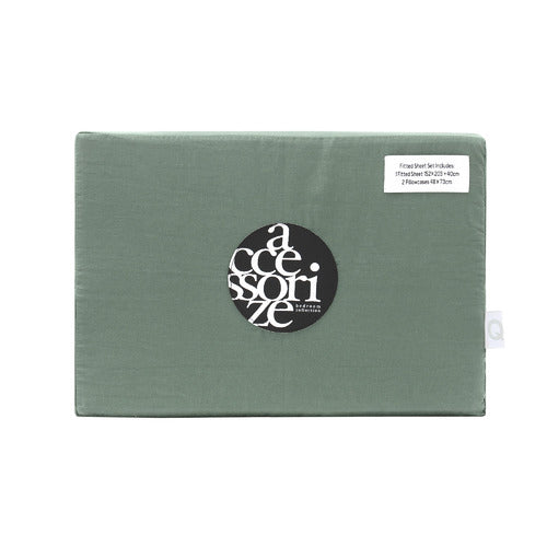 Accessorize Washed Cotton Fitted Sheet Set - OLIVE Accessorize