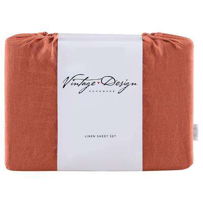 Vintage Design Tobacco French 100% Linen Sheet Set Vintage Design