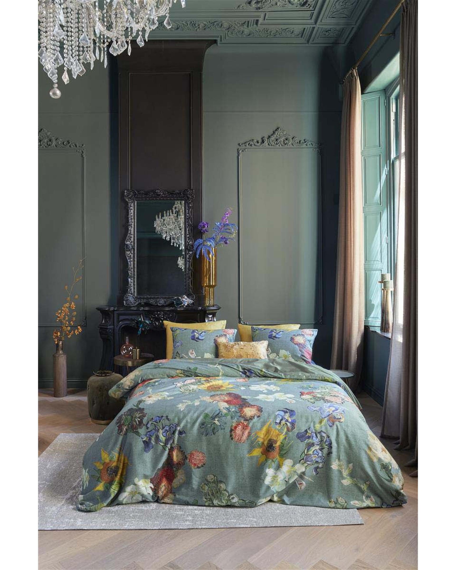 Bedding House Partout des Fleurs Green Cotton Sateen Quilt Cover Set Bedding House
