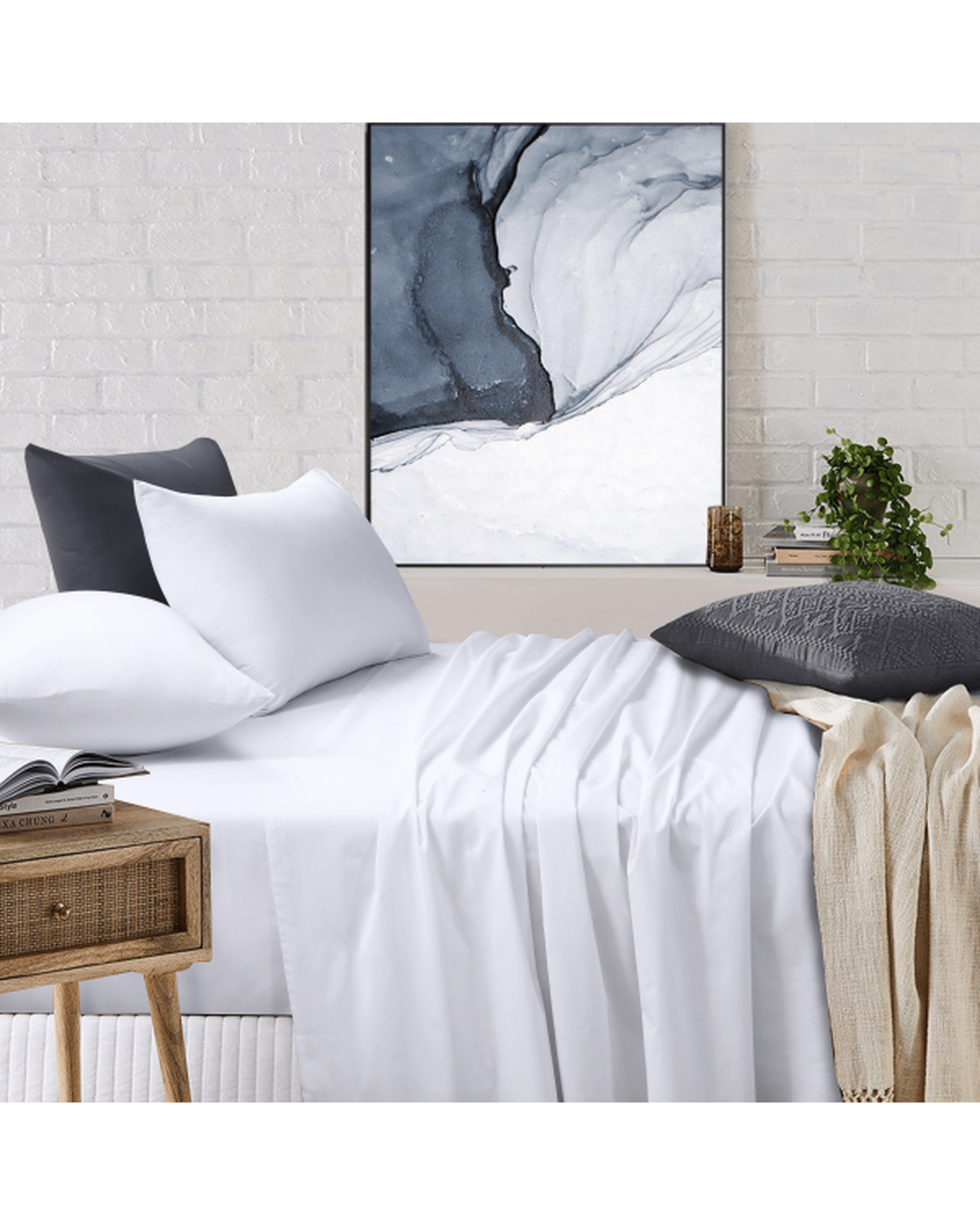 Amsons White Bedsheets Set- Flat & Fitted Sheets With Pillowcases Amsons