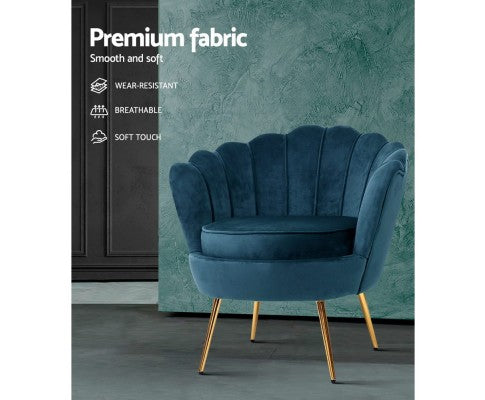 Armchair Lounge Chair Accent Retro Armchairs Lounge Shell Velvet Navy Artiss