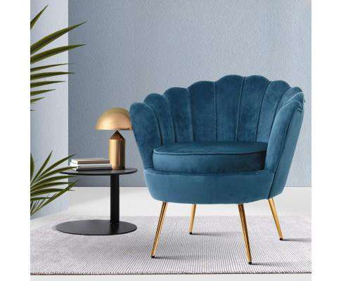 Armchair Lounge Chair Accent Retro Armchairs Lounge Shell Velvet Navy Artiss