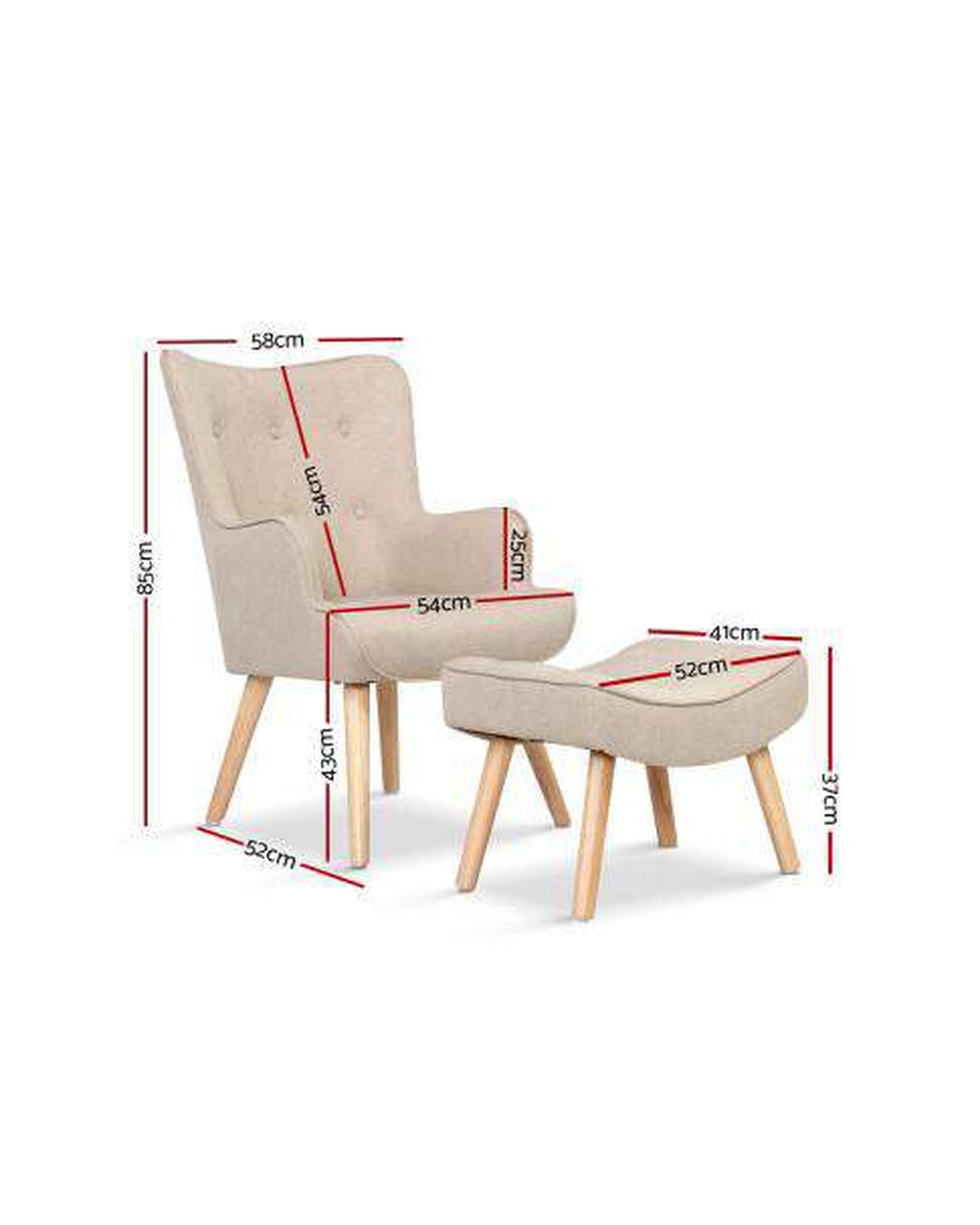 Armchair Lounge Chair Fabric Sofa Accent Chairs and Ottoman Beige Artiss