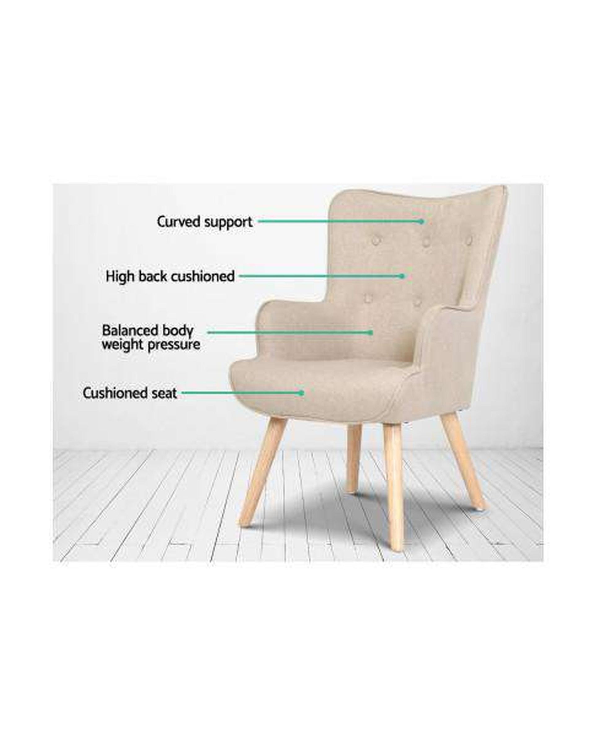 Armchair Lounge Chair Fabric Sofa Accent Chairs and Ottoman Beige Artiss