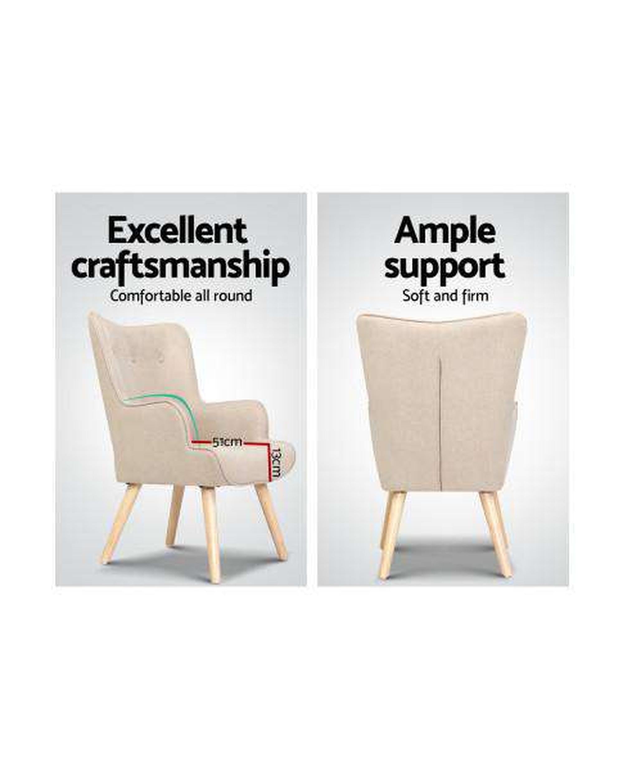 Armchair Lounge Chair Fabric Sofa Accent Chairs and Ottoman Beige Artiss