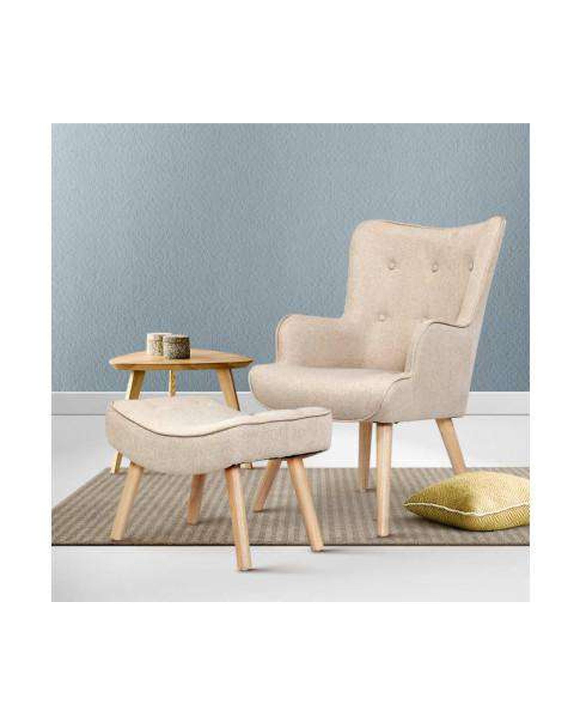 Armchair Lounge Chair Fabric Sofa Accent Chairs and Ottoman Beige Artiss