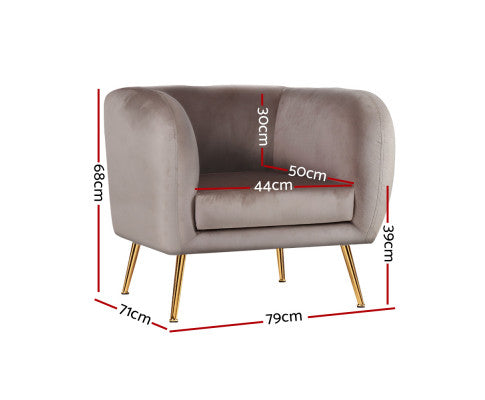 Armchair Lounge Arm Chair Sofa Accent Armchairs Chairs Couch Velvet Beige Artiss