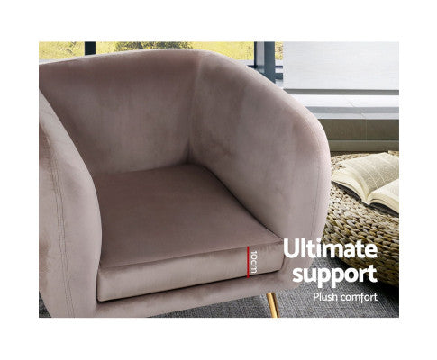 Armchair Lounge Arm Chair Sofa Accent Armchairs Chairs Couch Velvet Beige Artiss