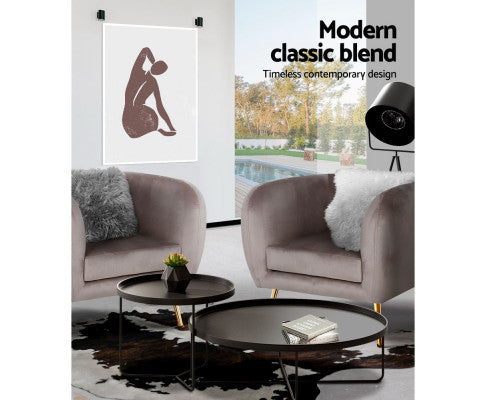 Armchair Lounge Arm Chair Sofa Accent Armchairs Chairs Couch Velvet Beige Artiss