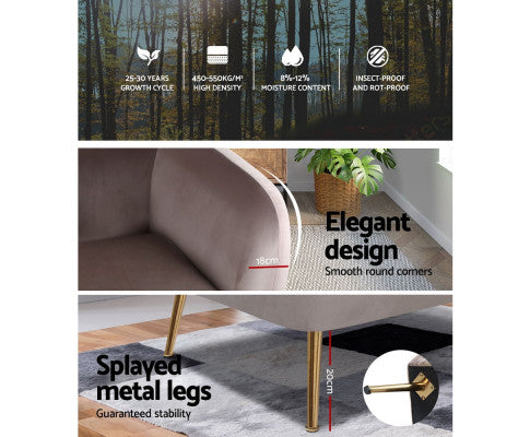 Armchair Lounge Arm Chair Sofa Accent Armchairs Chairs Couch Velvet Beige Artiss