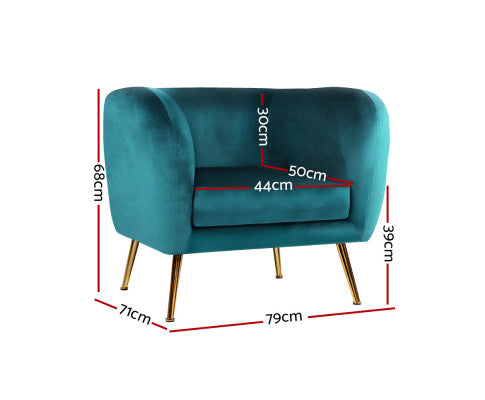 Armchair Lounge Sofa Arm Chair Accent Chairs Armchairs Couch Velvet Green Artiss