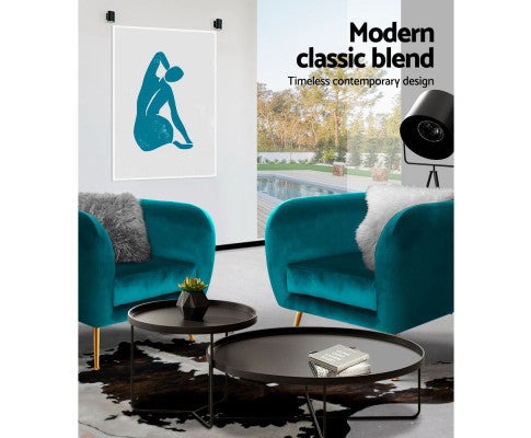 Armchair Lounge Sofa Arm Chair Accent Chairs Armchairs Couch Velvet Green Artiss