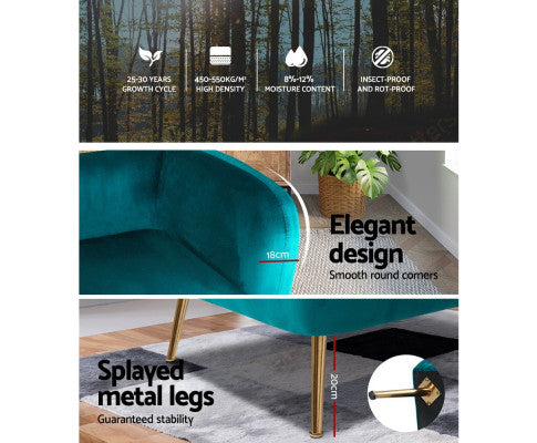 Armchair Lounge Sofa Arm Chair Accent Chairs Armchairs Couch Velvet Green Artiss