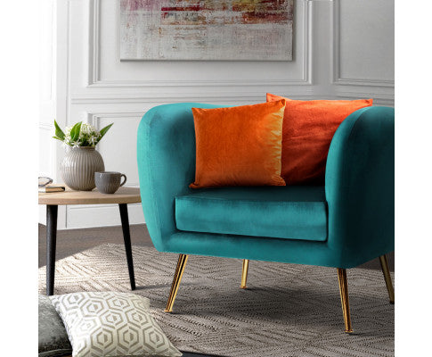 Armchair Lounge Sofa Arm Chair Accent Chairs Armchairs Couch Velvet Green Artiss