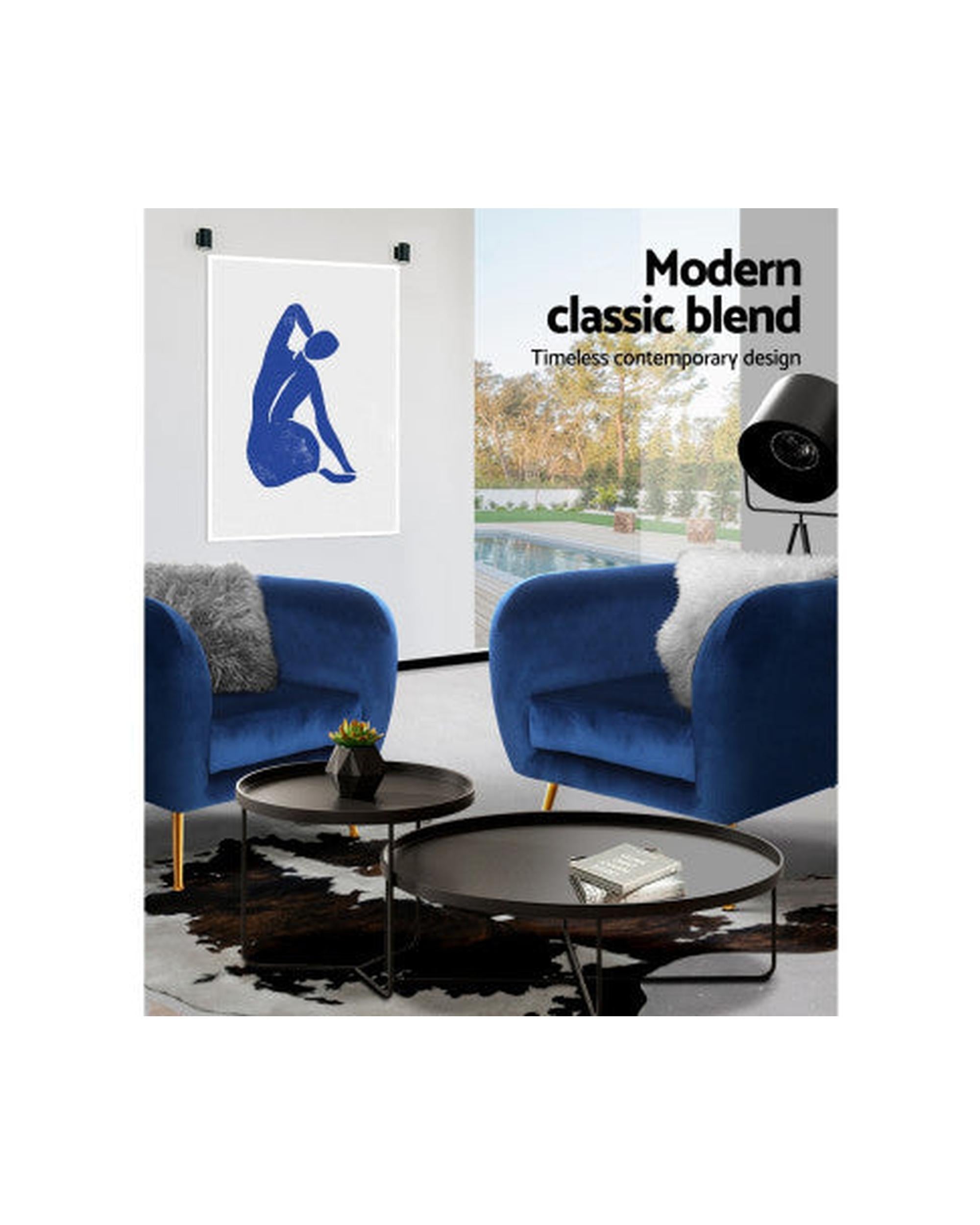 Armchair Lounge Arm Chair Sofa Accent Armchairs Chairs Couch Velvet Navy Artiss