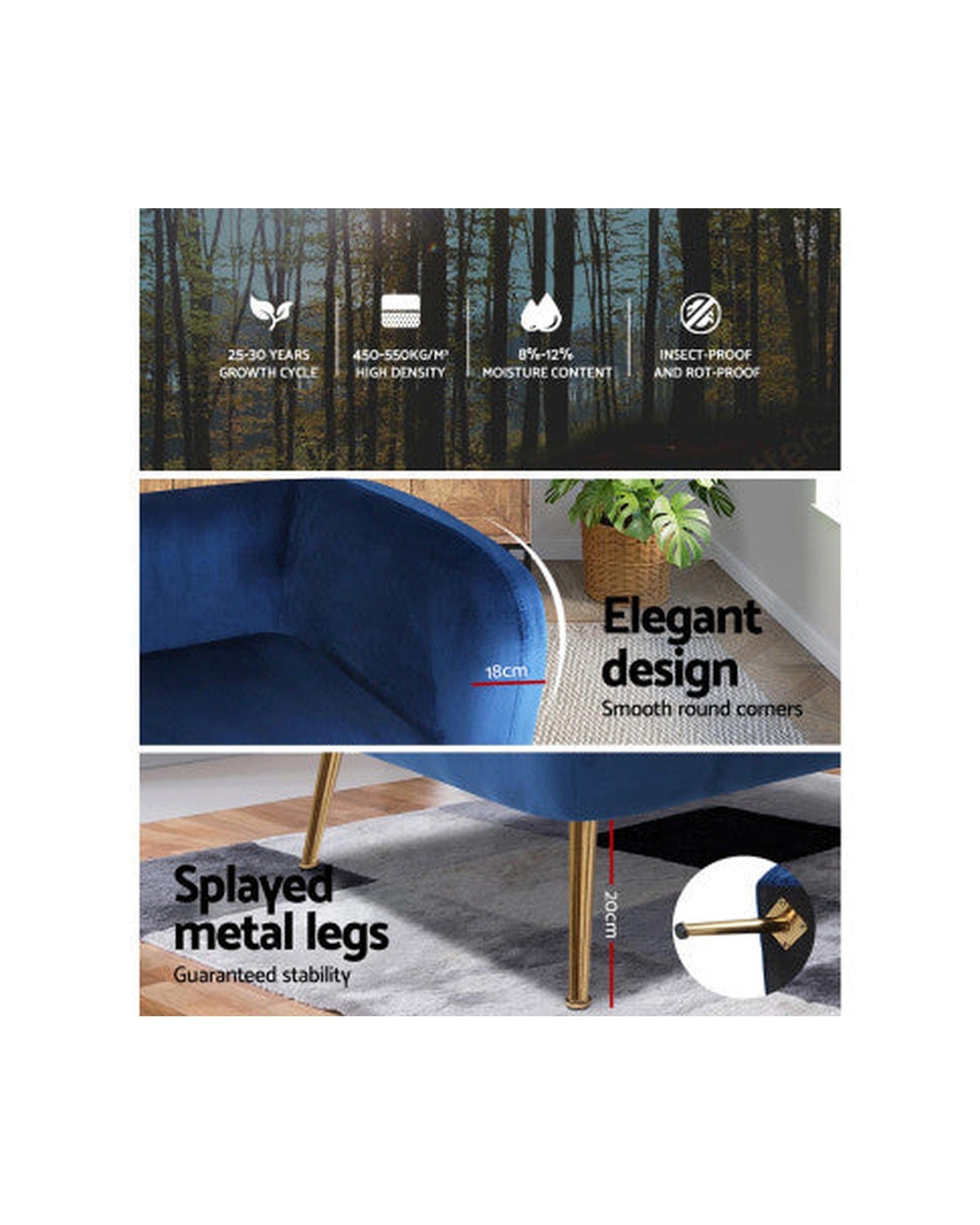 Armchair Lounge Arm Chair Sofa Accent Armchairs Chairs Couch Velvet Navy Artiss